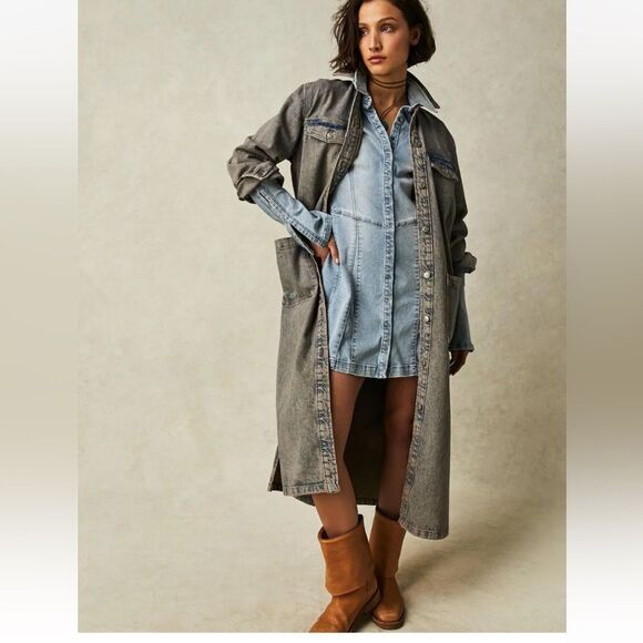 Free People Anna Lou Denim Duster/ size L - Picture 5 of 10